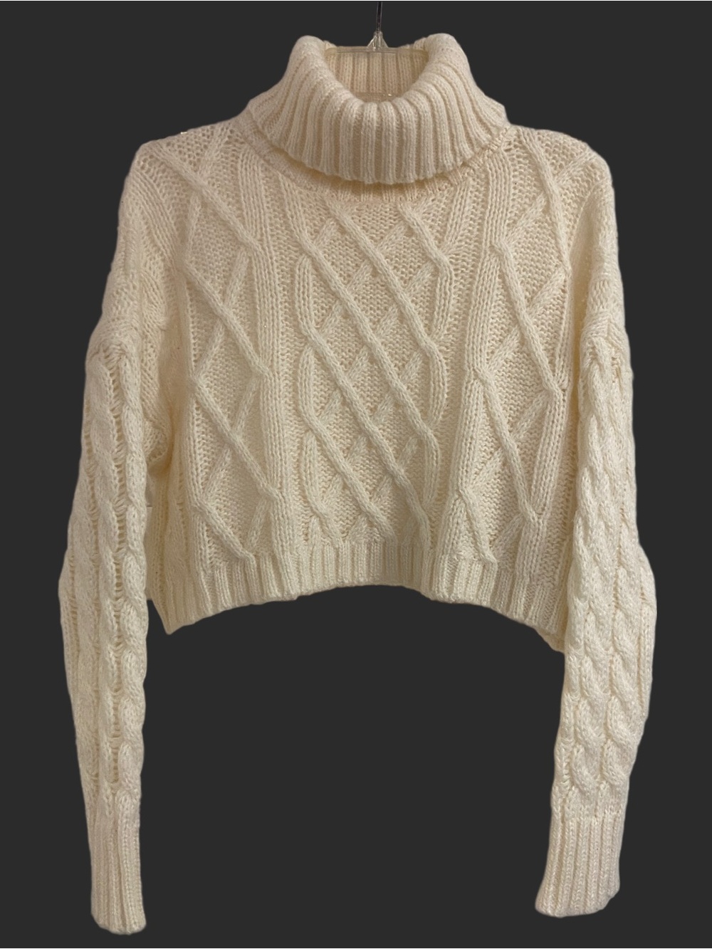 Altar’d State Cream Cropped Cable-Knit Turtleneck Sweater Size XS.